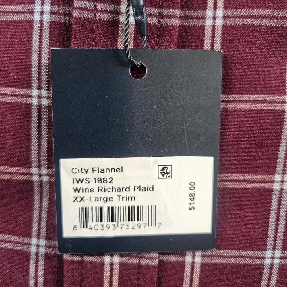 $148 NEW Mizzen + Main City Flannel Shirt Men XXL Trim‎ Wine Richard Plaid